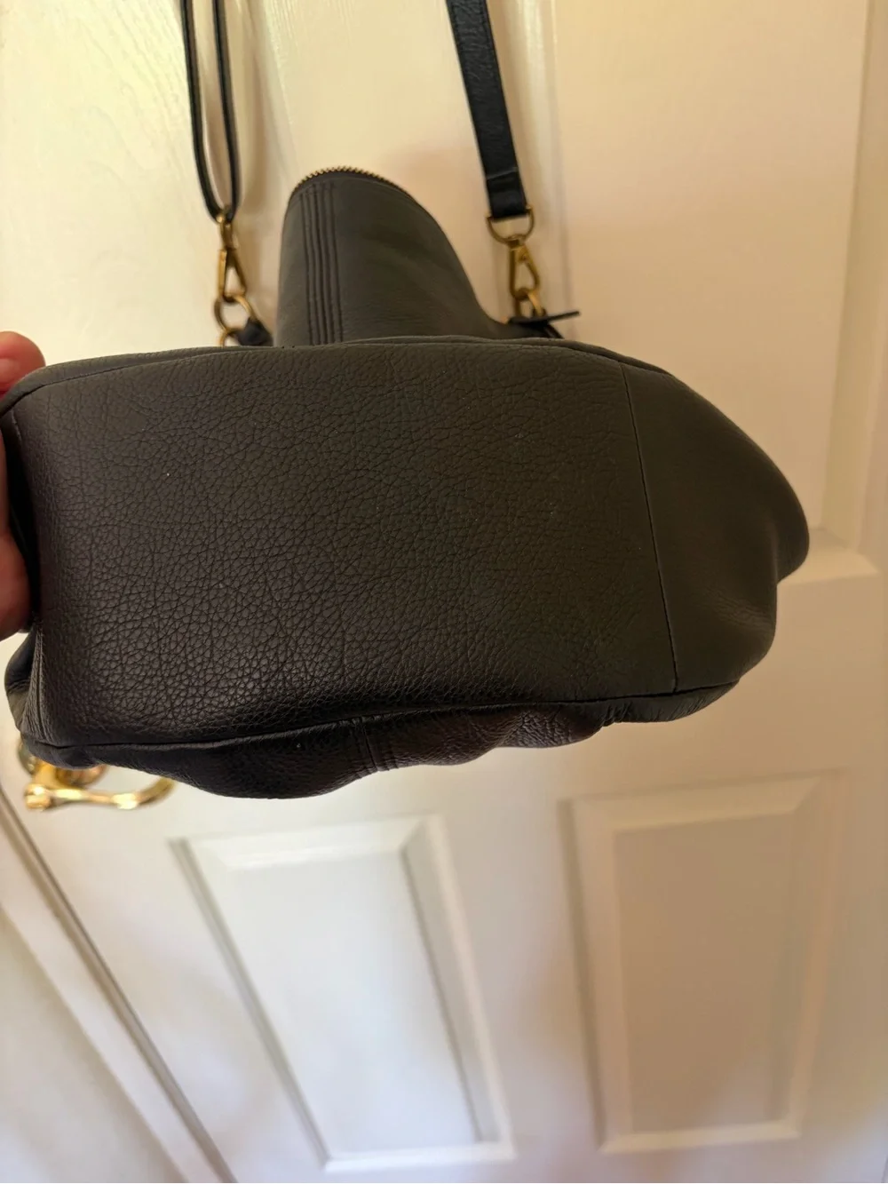 Fossil Black Pebbled Leather Shoulder Bag with Gold Hardware
